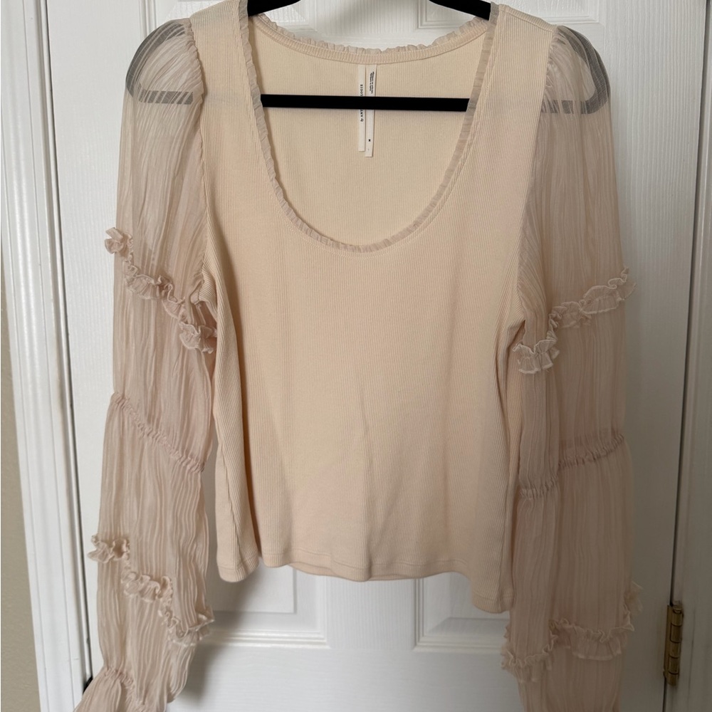Anthropologie Cream Blouse with Sheer Sleeves